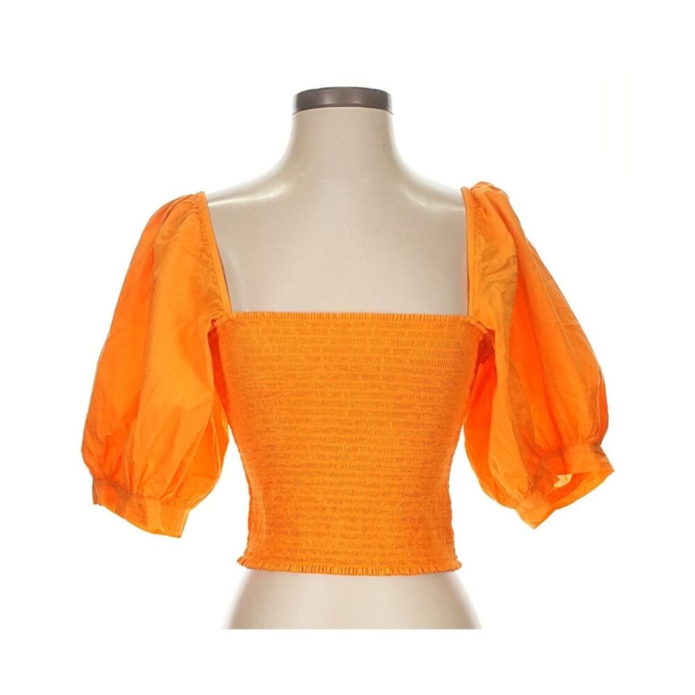 Xirena Issa orange cotton smocked puff-sleeve crop top Size Small